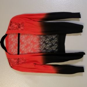 Cropped cardigan Red and black cotton sheer lace